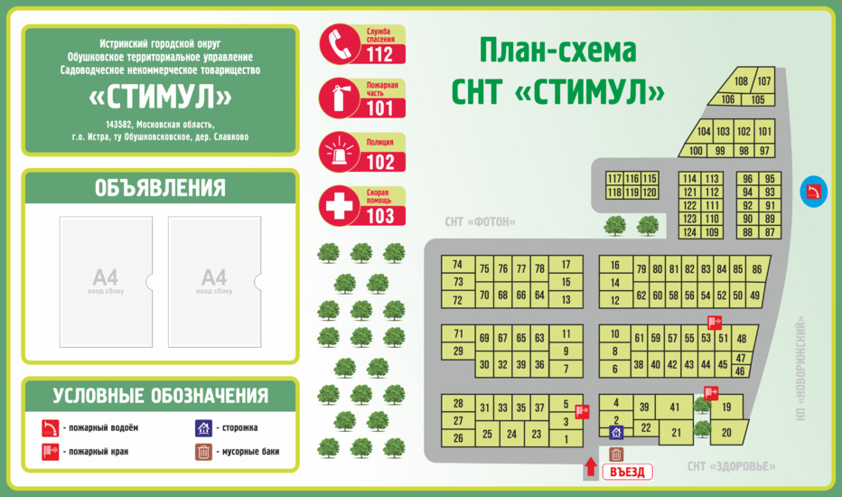 Стенд Объявления, карта СНТ